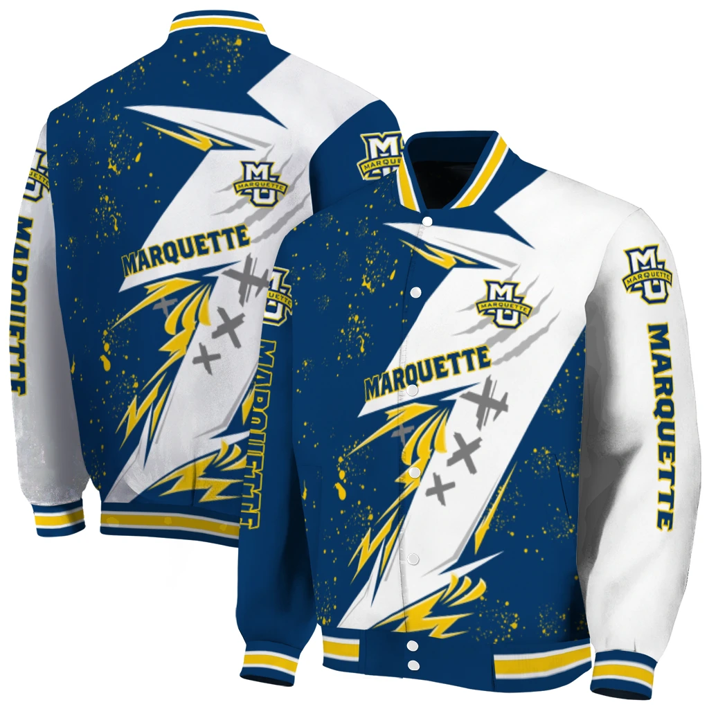 marquette golden eagles ripped bolt blue white varsity jacket fashion forward marquette golden eagles ripped bolt blue white varsity jacket fashion forward