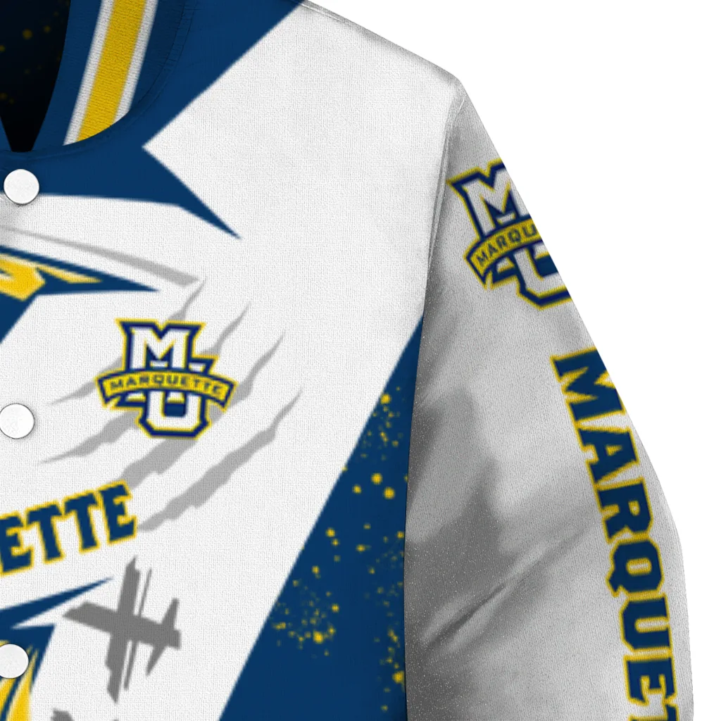 marquette golden eagles ripped bolt blue white varsity jacket premium grade marquette golden eagles ripped bolt blue white varsity jacket premium grade