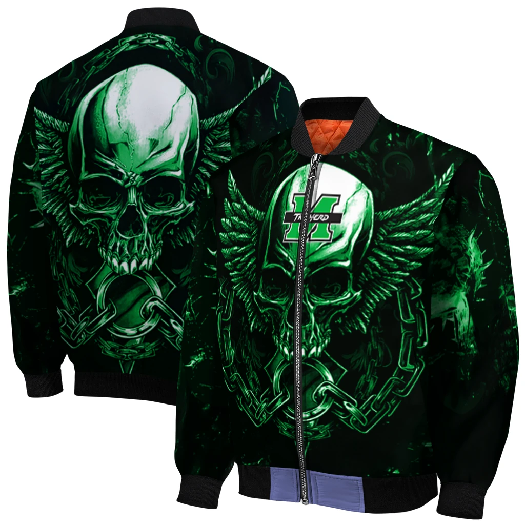 marshall thundering herd skull bite green black bomber jacket best selling marshall thundering herd skull bite green black bomber jacket best selling