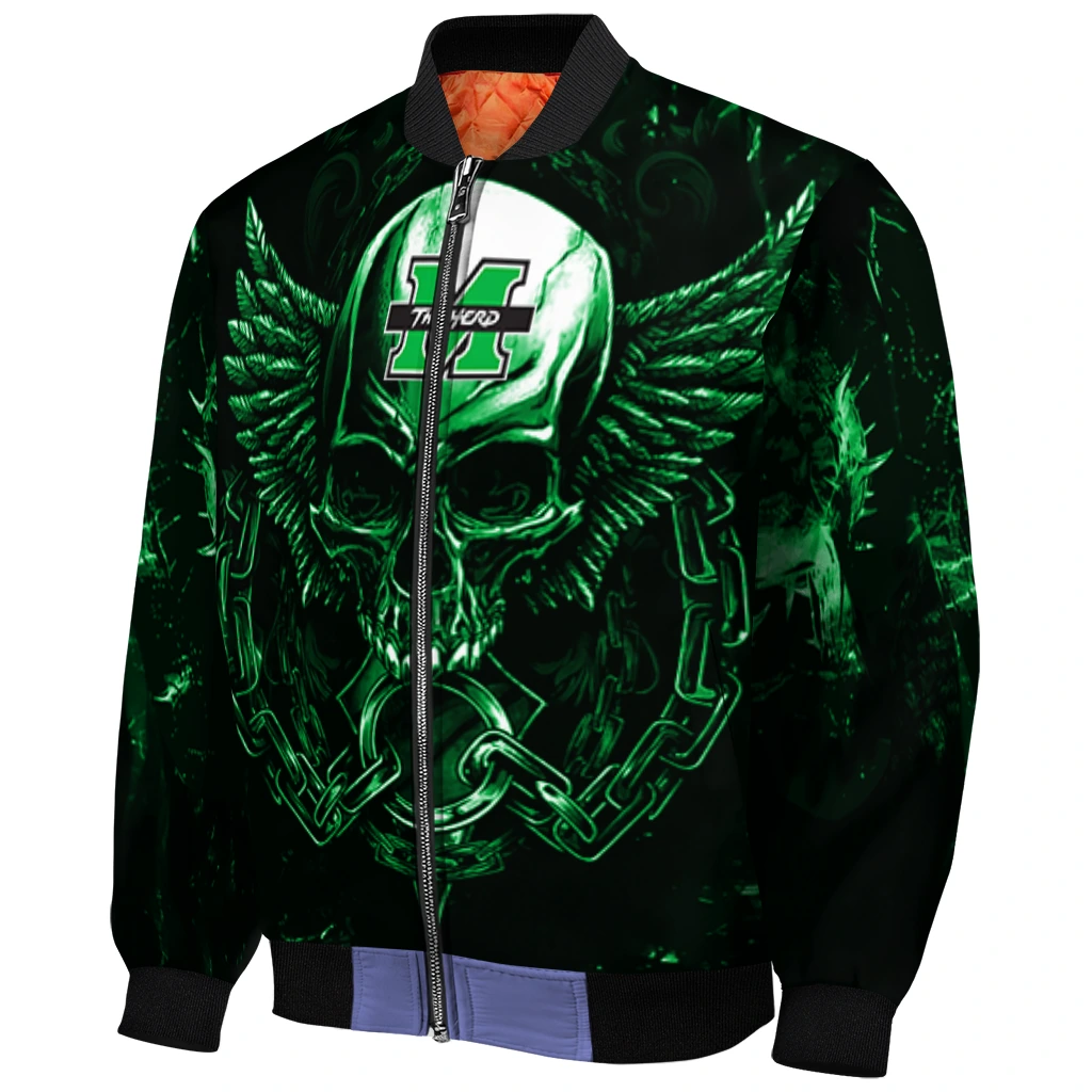 marshall thundering herd skull bite green black bomber jacket fashion forward marshall thundering herd skull bite green black bomber jacket fashion forward