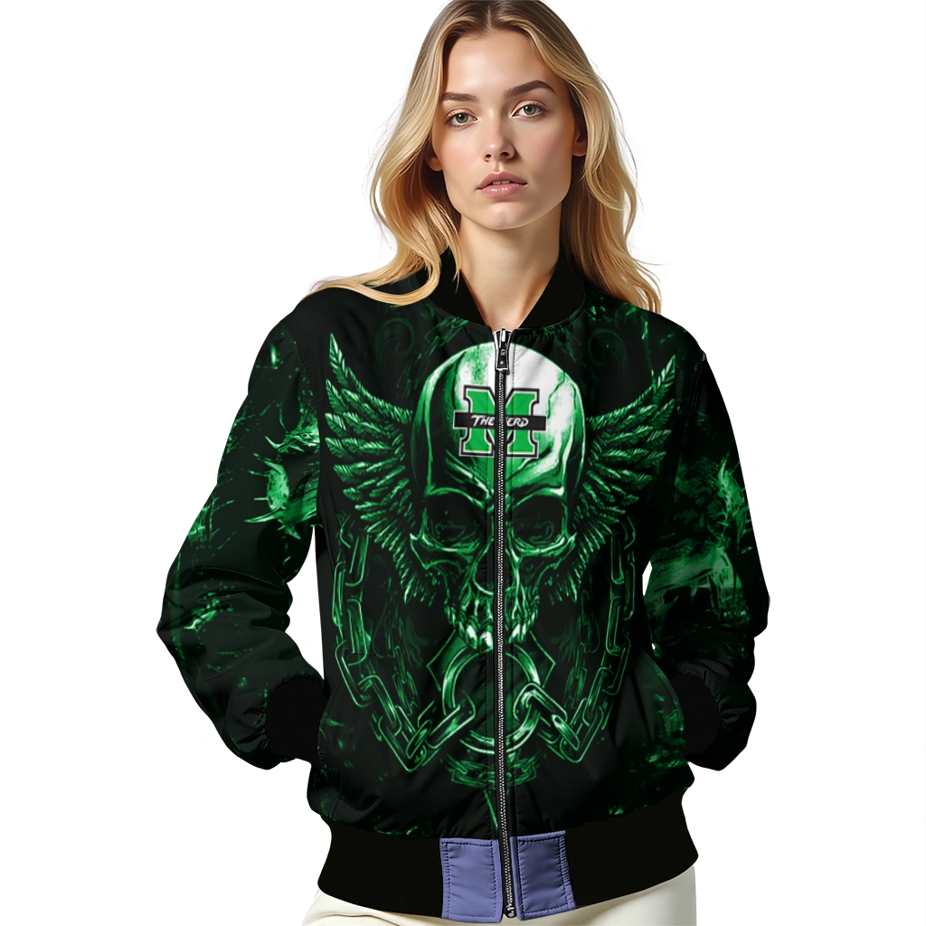 marshall thundering herd skull bite green black bomber jacket latest model marshall thundering herd skull bite green black bomber jacket latest model