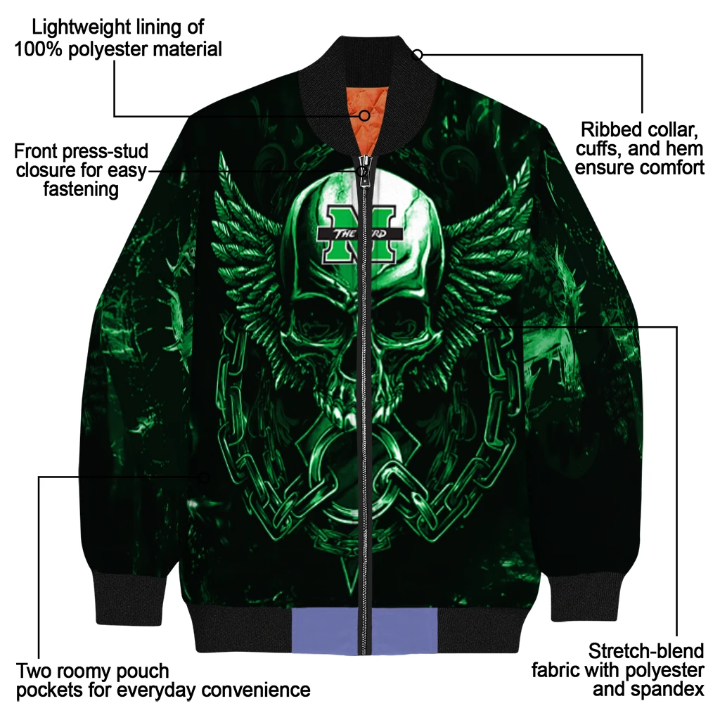 marshall thundering herd skull bite green black bomber jacket new arrival marshall thundering herd skull bite green black bomber jacket new arrival
