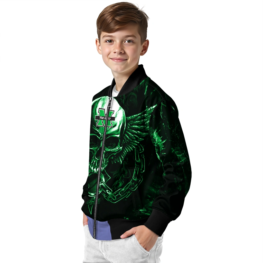 marshall thundering herd skull bite green black bomber jacket trendy marshall thundering herd skull bite green black bomber jacket trendy