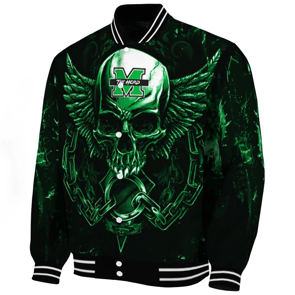 marshall thundering herd skull bite green black varsity jacket best selling marshall thundering herd skull bite green black varsity jacket best selling