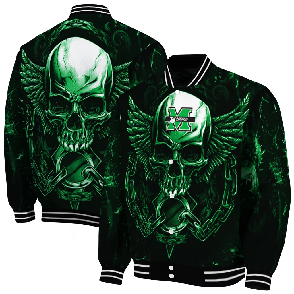 marshall thundering herd skull bite green black varsity jacket fashion forward marshall thundering herd skull bite green black varsity jacket fashion forward