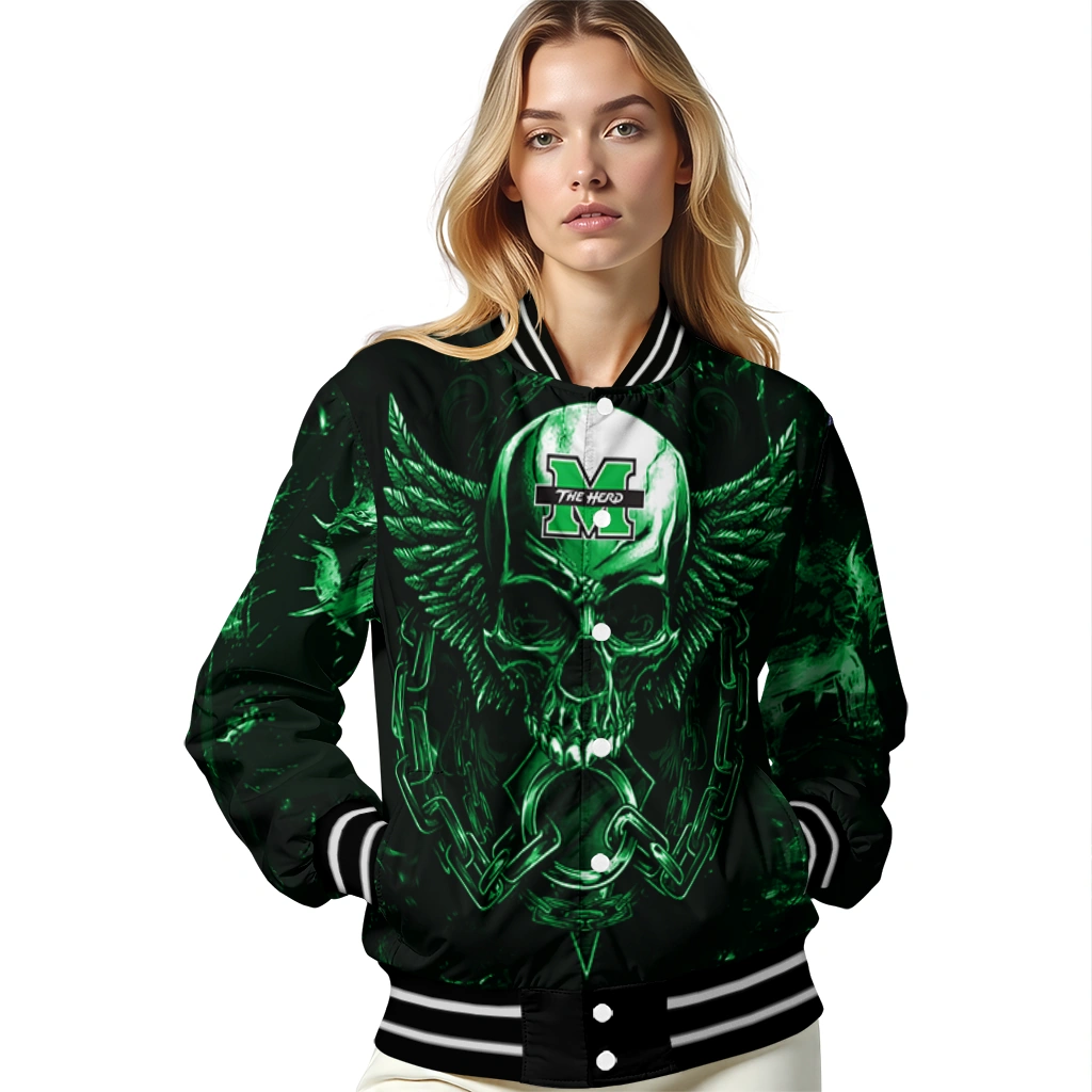marshall thundering herd skull bite green black varsity jacket latest model marshall thundering herd skull bite green black varsity jacket latest model