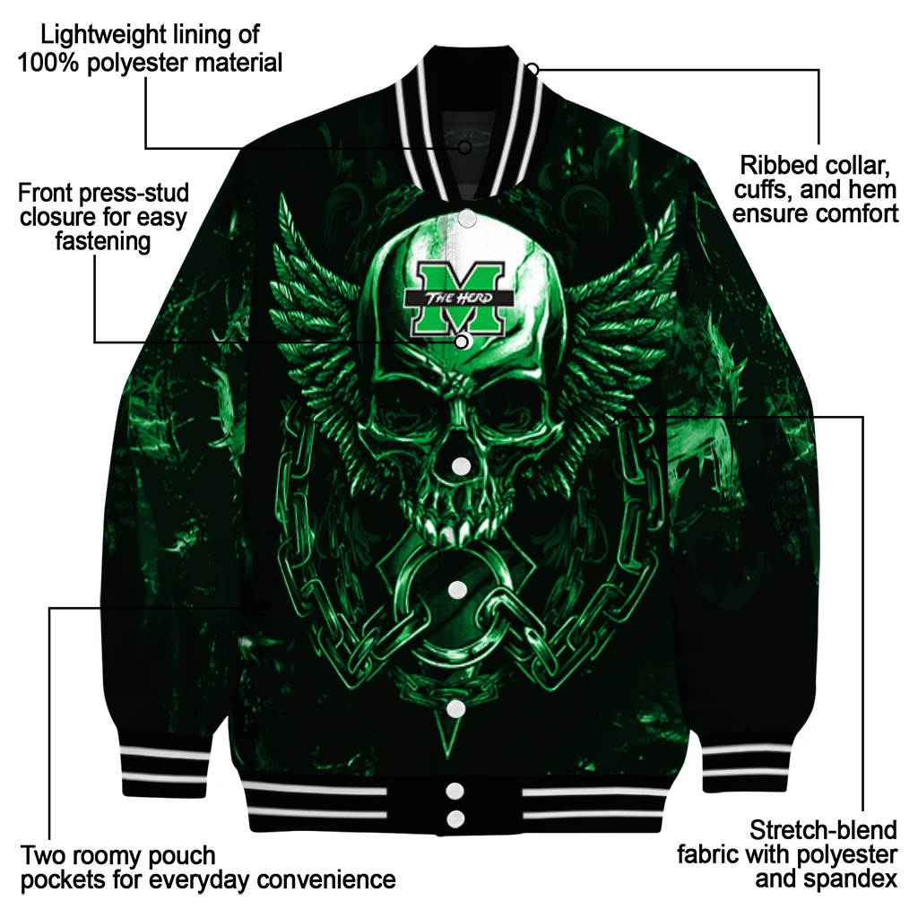 marshall thundering herd skull bite green black varsity jacket new arrival marshall thundering herd skull bite green black varsity jacket new arrival