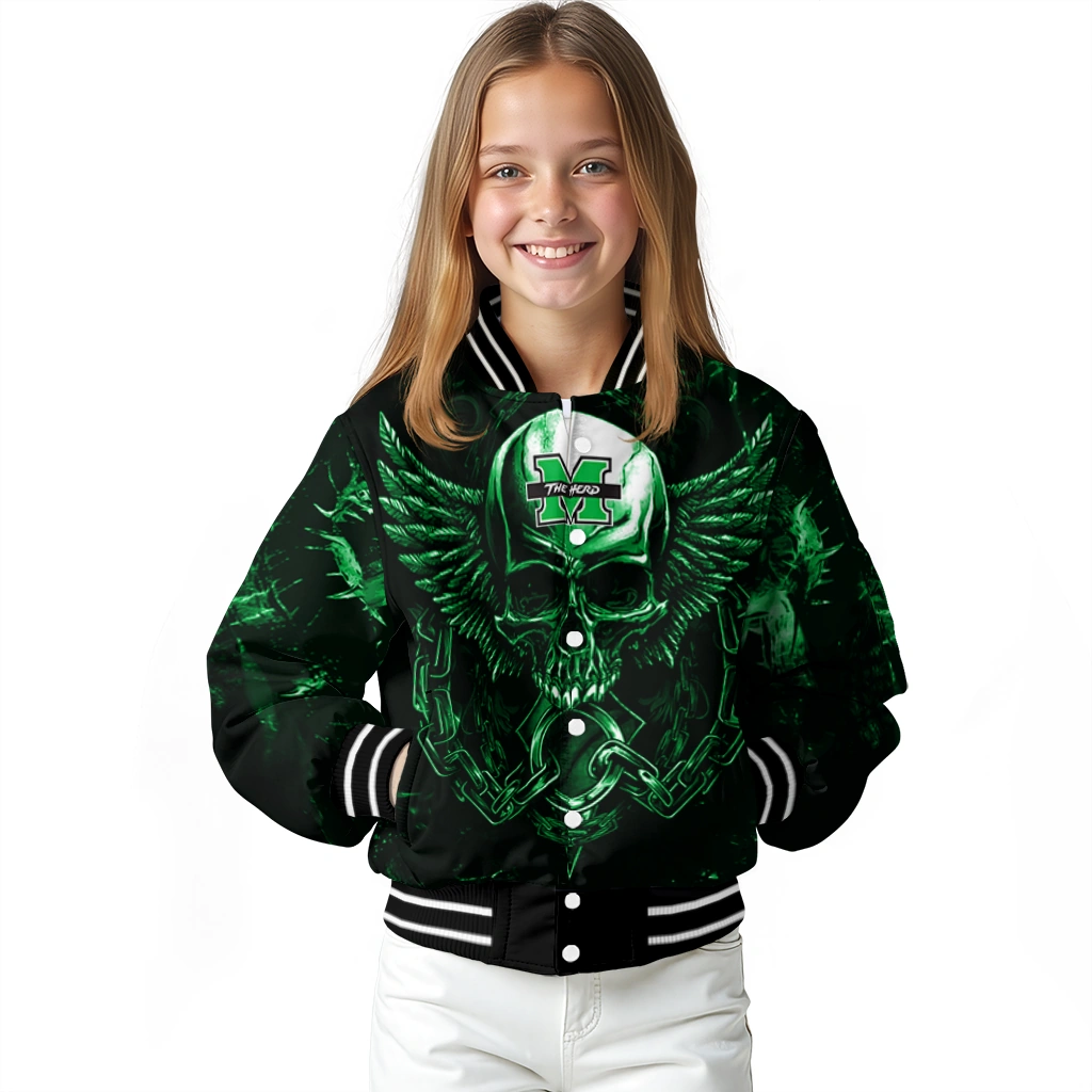 marshall thundering herd skull bite green black varsity jacket top rated marshall thundering herd skull bite green black varsity jacket top rated