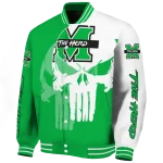 marshall thundering herd skull outline green white varsity jacket best selling