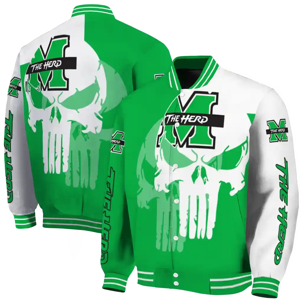 marshall thundering herd skull outline green white varsity jacket fashion forward marshall thundering herd skull outline green white varsity jacket fashion forward