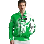 marshall thundering herd skull outline green white varsity jacket best selling