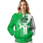 marshall thundering herd skull outline green white varsity jacket best selling