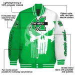 marshall thundering herd skull outline green white varsity jacket best selling
