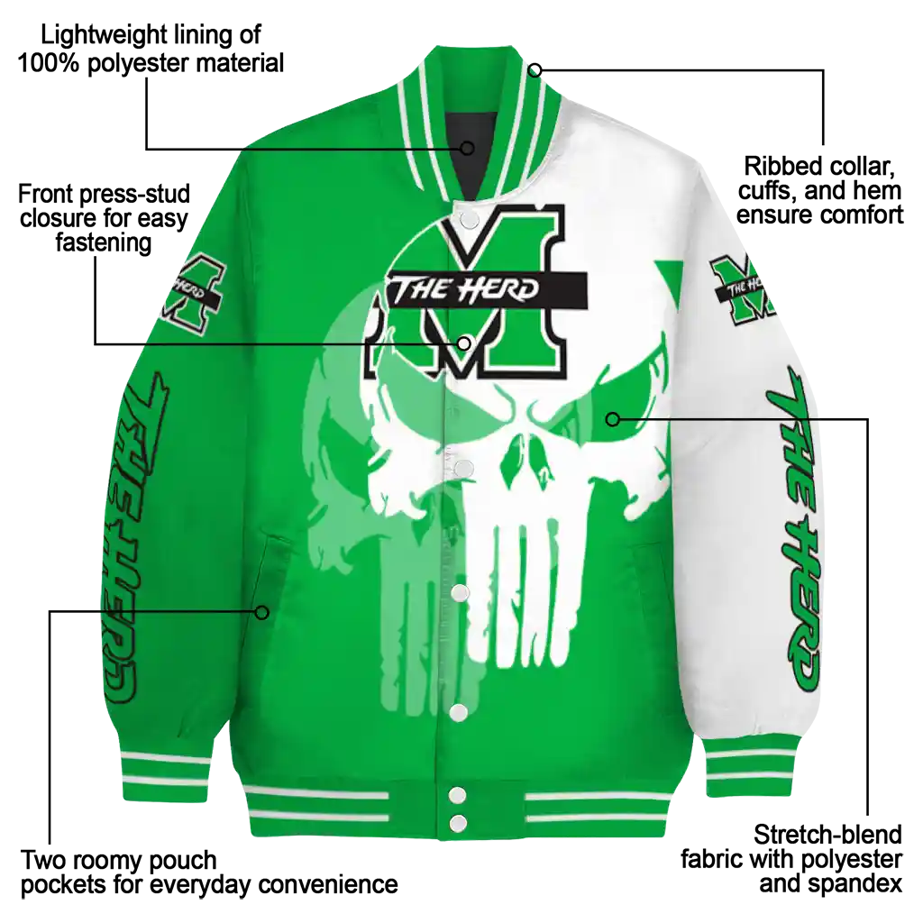 marshall thundering herd skull outline green white varsity jacket new arrival marshall thundering herd skull outline green white varsity jacket new arrival