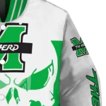 marshall thundering herd skull outline green white varsity jacket best selling
