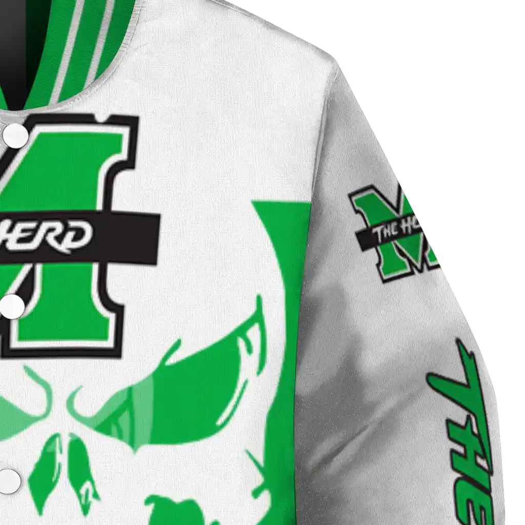 marshall thundering herd skull outline green white varsity jacket premium grade marshall thundering herd skull outline green white varsity jacket premium grade