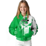 marshall thundering herd skull outline green white varsity jacket best selling