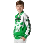 marshall thundering herd skull outline green white varsity jacket best selling