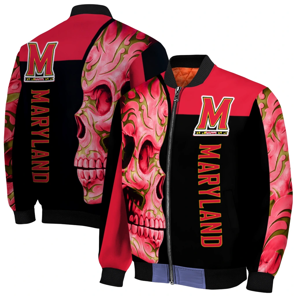 maryland terrapins fire skull red black bomber jacket best selling maryland terrapins fire skull red black bomber jacket best selling