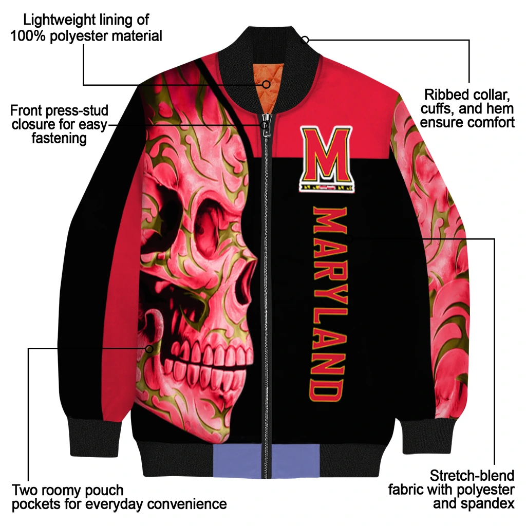 maryland terrapins fire skull red black bomber jacket new arrival maryland terrapins fire skull red black bomber jacket new arrival