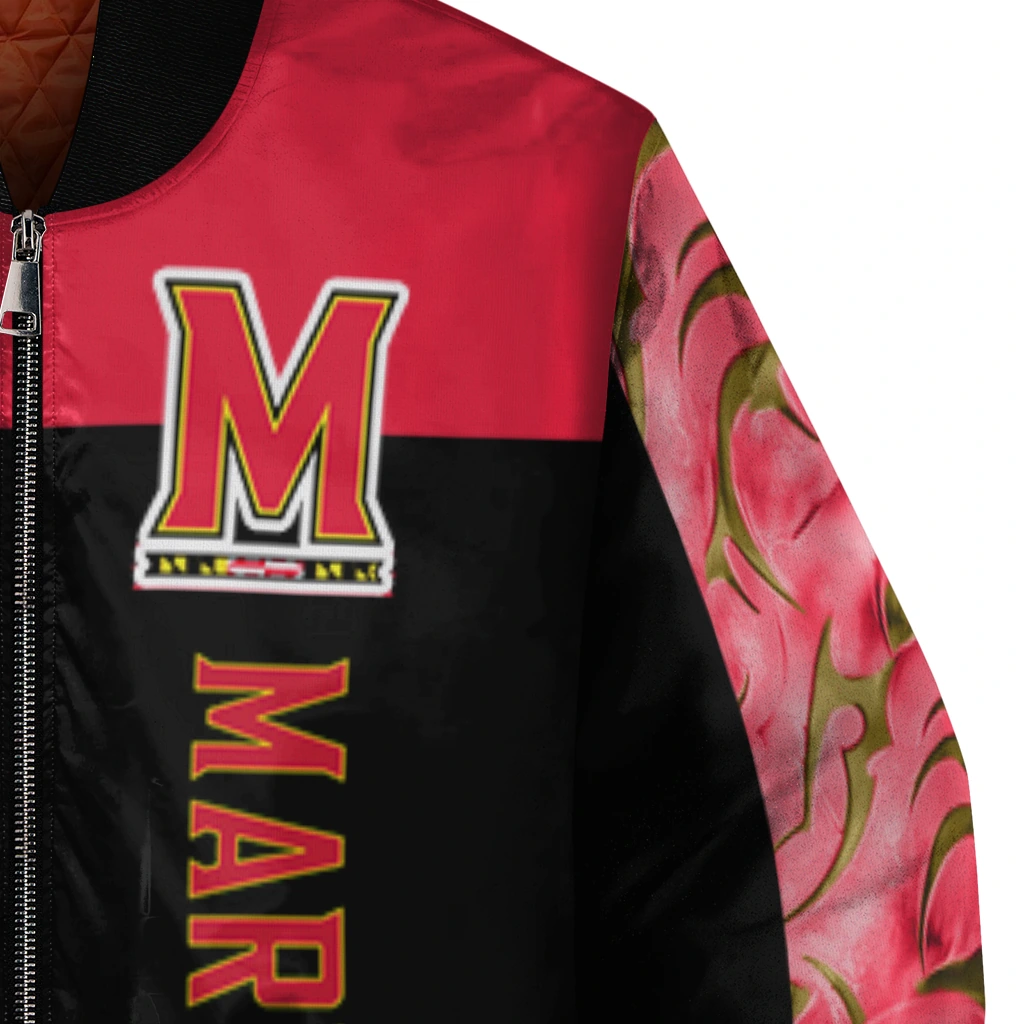 maryland terrapins fire skull red black bomber jacket premium grade maryland terrapins fire skull red black bomber jacket premium grade