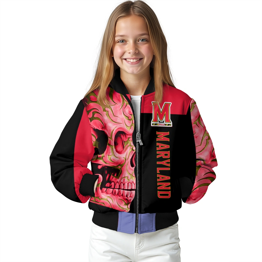 maryland terrapins fire skull red black bomber jacket top rated maryland terrapins fire skull red black bomber jacket top rated