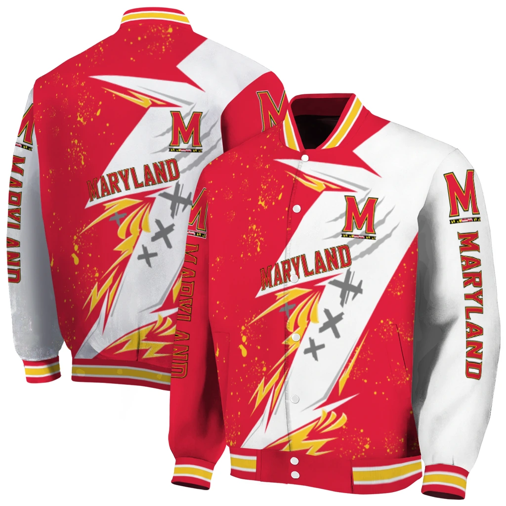 maryland terrapins ripped bolt red white varsity jacket fashion forward maryland terrapins ripped bolt red white varsity jacket fashion forward