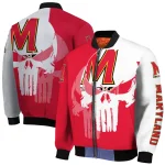 maryland terrapins skull outline red white bomber jacket best selling