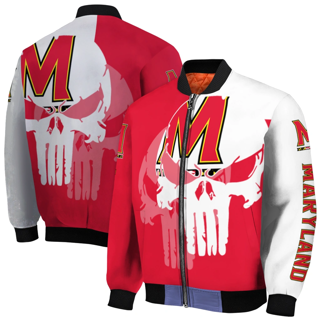 maryland terrapins skull outline red white bomber jacket best selling maryland terrapins skull outline red white bomber jacket best selling