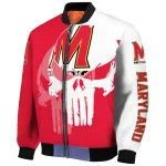 maryland terrapins skull outline red white bomber jacket best selling