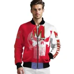 maryland terrapins skull outline red white bomber jacket best selling