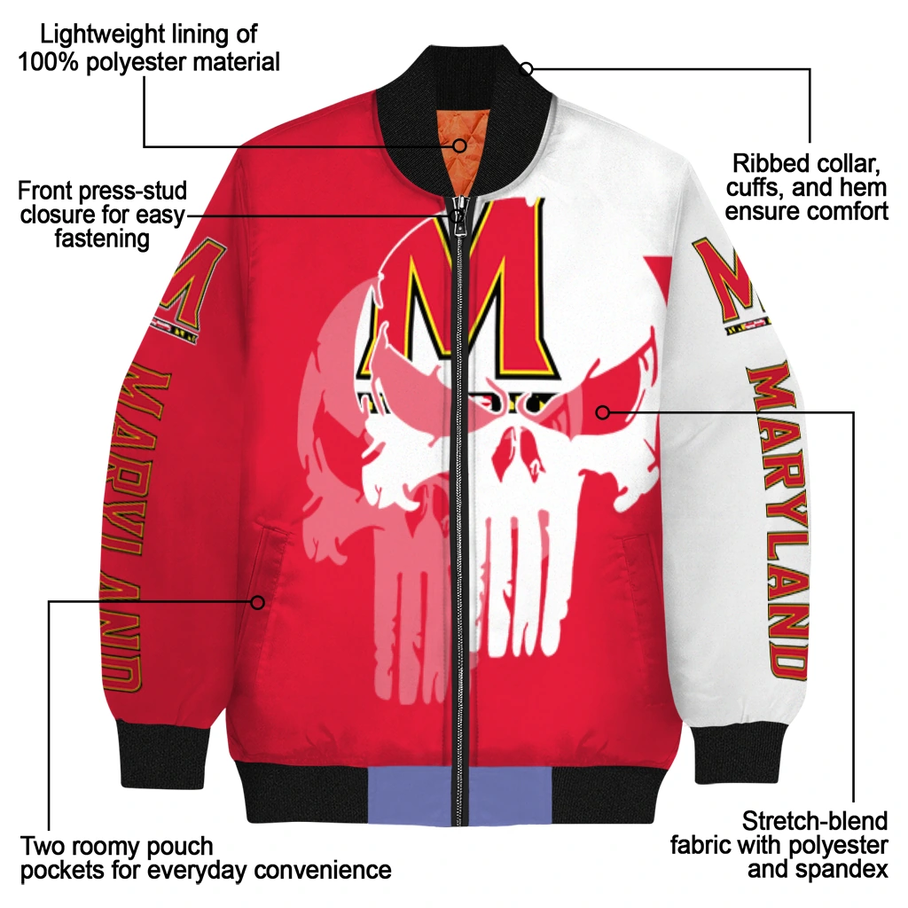 maryland terrapins skull outline red white bomber jacket new arrival maryland terrapins skull outline red white bomber jacket new arrival