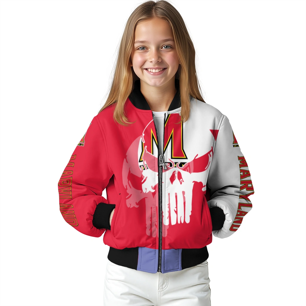 maryland terrapins skull outline red white bomber jacket top rated maryland terrapins skull outline red white bomber jacket top rated
