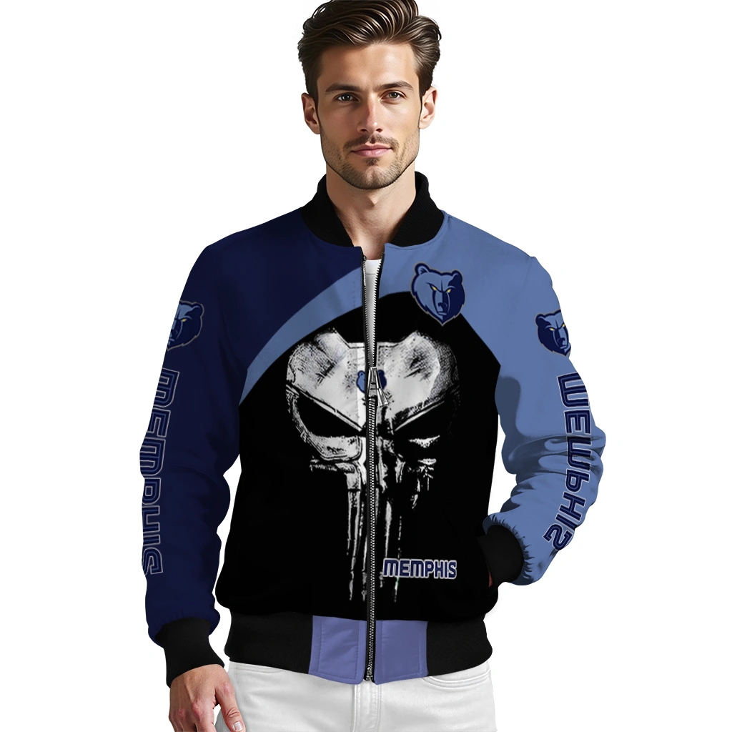memphis grizzlies edgy mask blue black bomber jacket high quality memphis grizzlies edgy mask blue black bomber jacket high quality