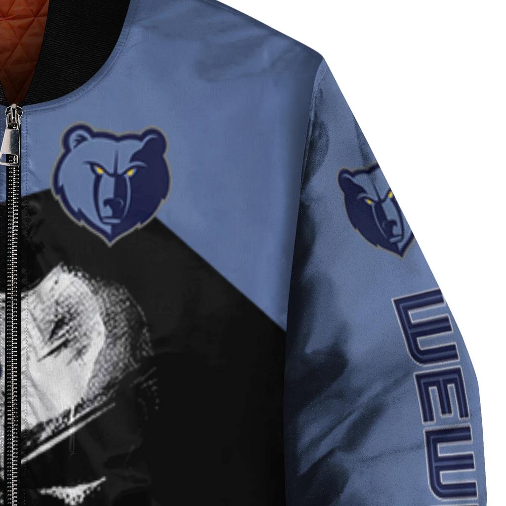 memphis grizzlies edgy mask blue black bomber jacket premium grade memphis grizzlies edgy mask blue black bomber jacket premium grade