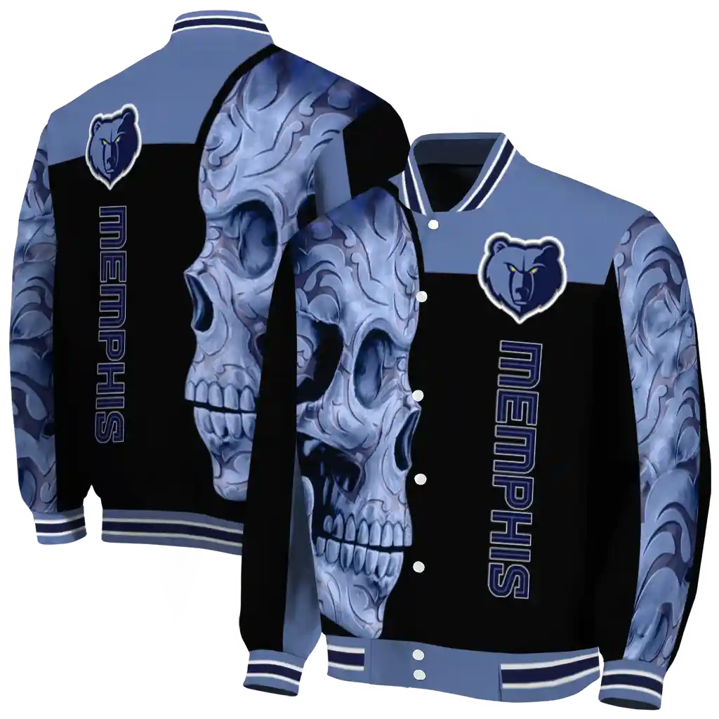 memphis grizzlies fire skull blue black varsity jacket fashion forward memphis grizzlies fire skull blue black varsity jacket fashion forward