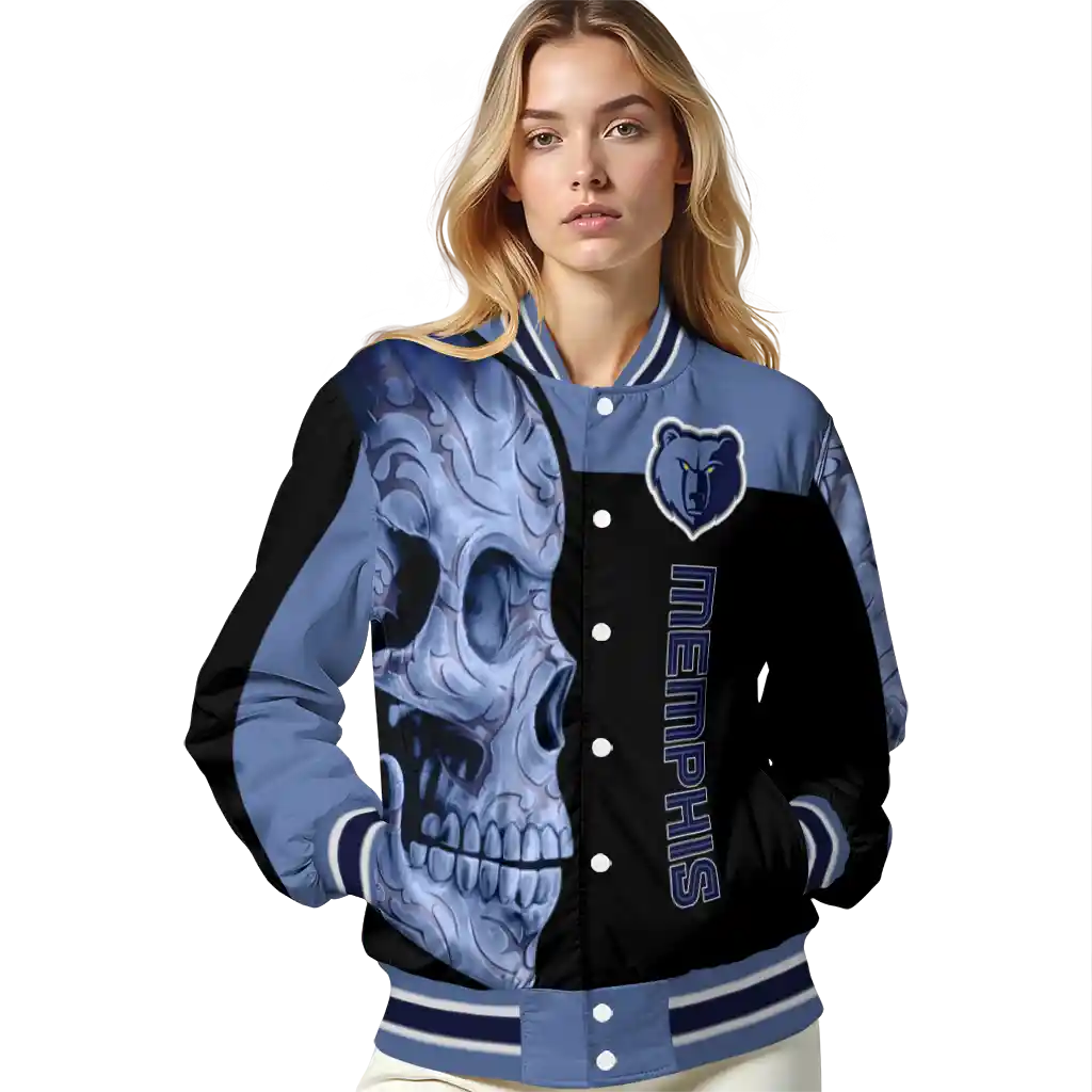 memphis grizzlies fire skull blue black varsity jacket latest model memphis grizzlies fire skull blue black varsity jacket latest model