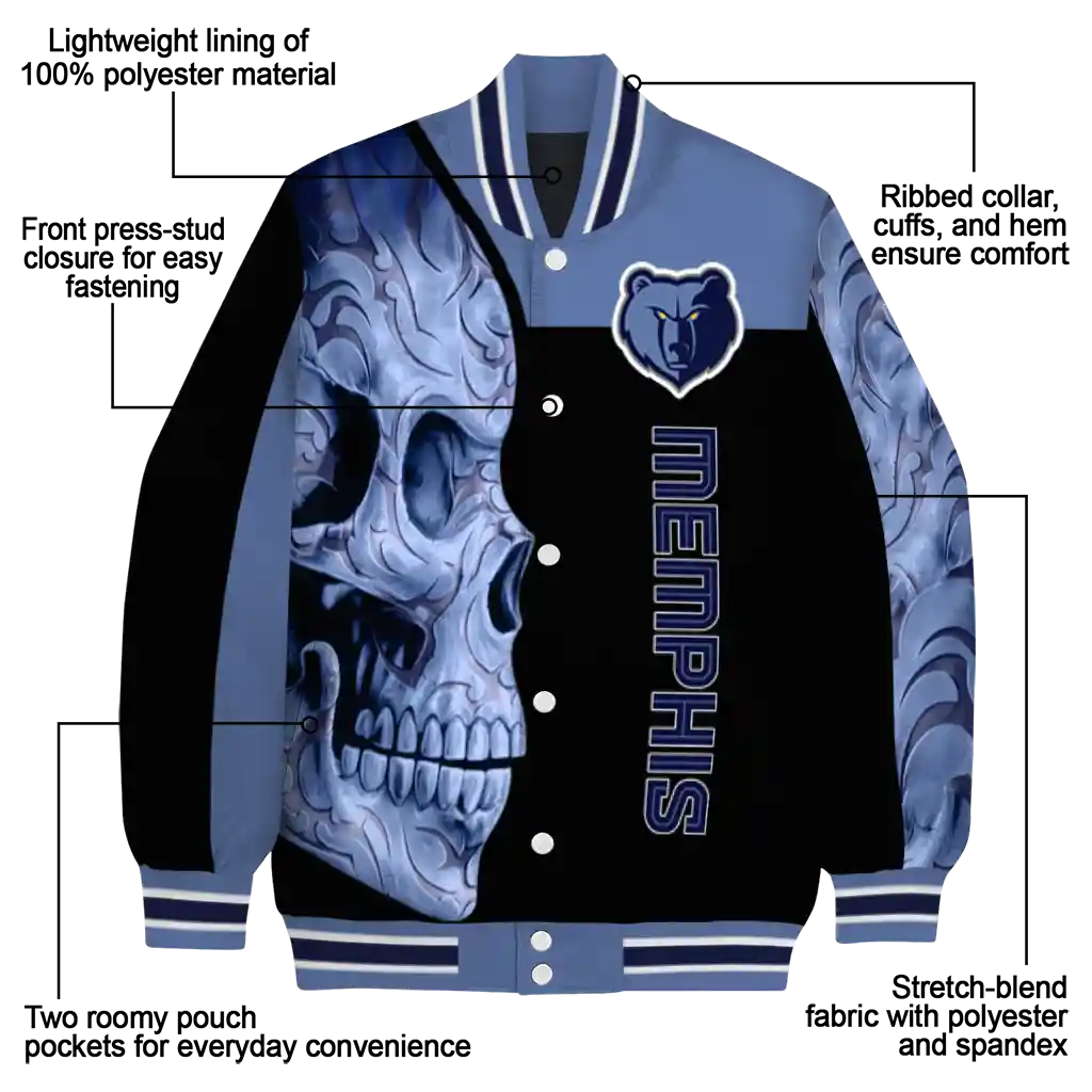 memphis grizzlies fire skull blue black varsity jacket new arrival memphis grizzlies fire skull blue black varsity jacket new arrival