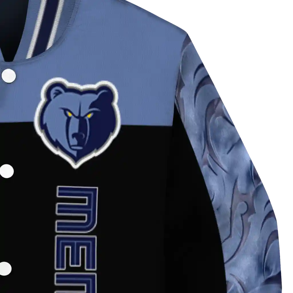 memphis grizzlies fire skull blue black varsity jacket premium grade memphis grizzlies fire skull blue black varsity jacket premium grade