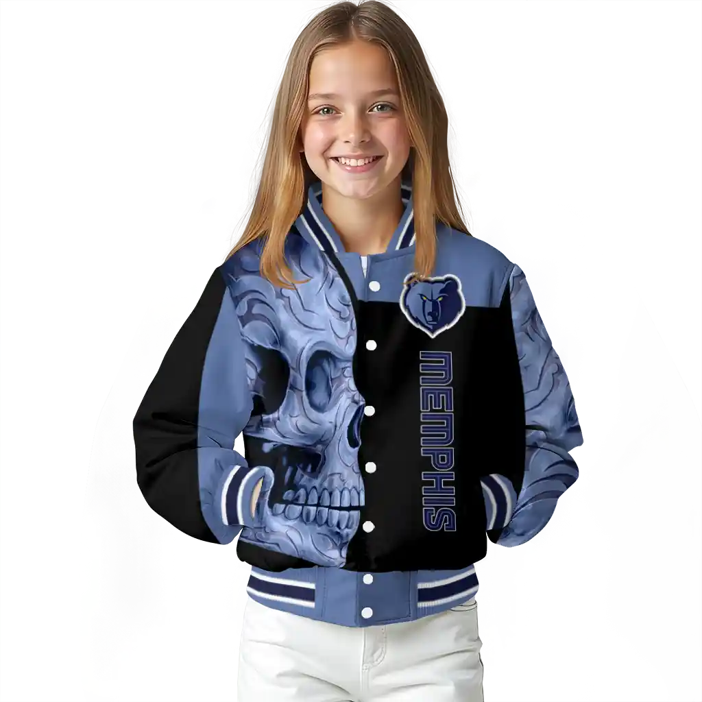 memphis grizzlies fire skull blue black varsity jacket top rated memphis grizzlies fire skull blue black varsity jacket top rated