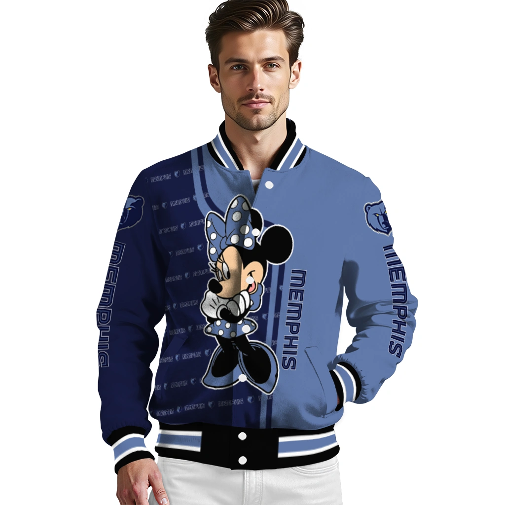 memphis grizzlies minnie mouse blue varsity jacket high quality memphis grizzlies minnie mouse blue varsity jacket high quality