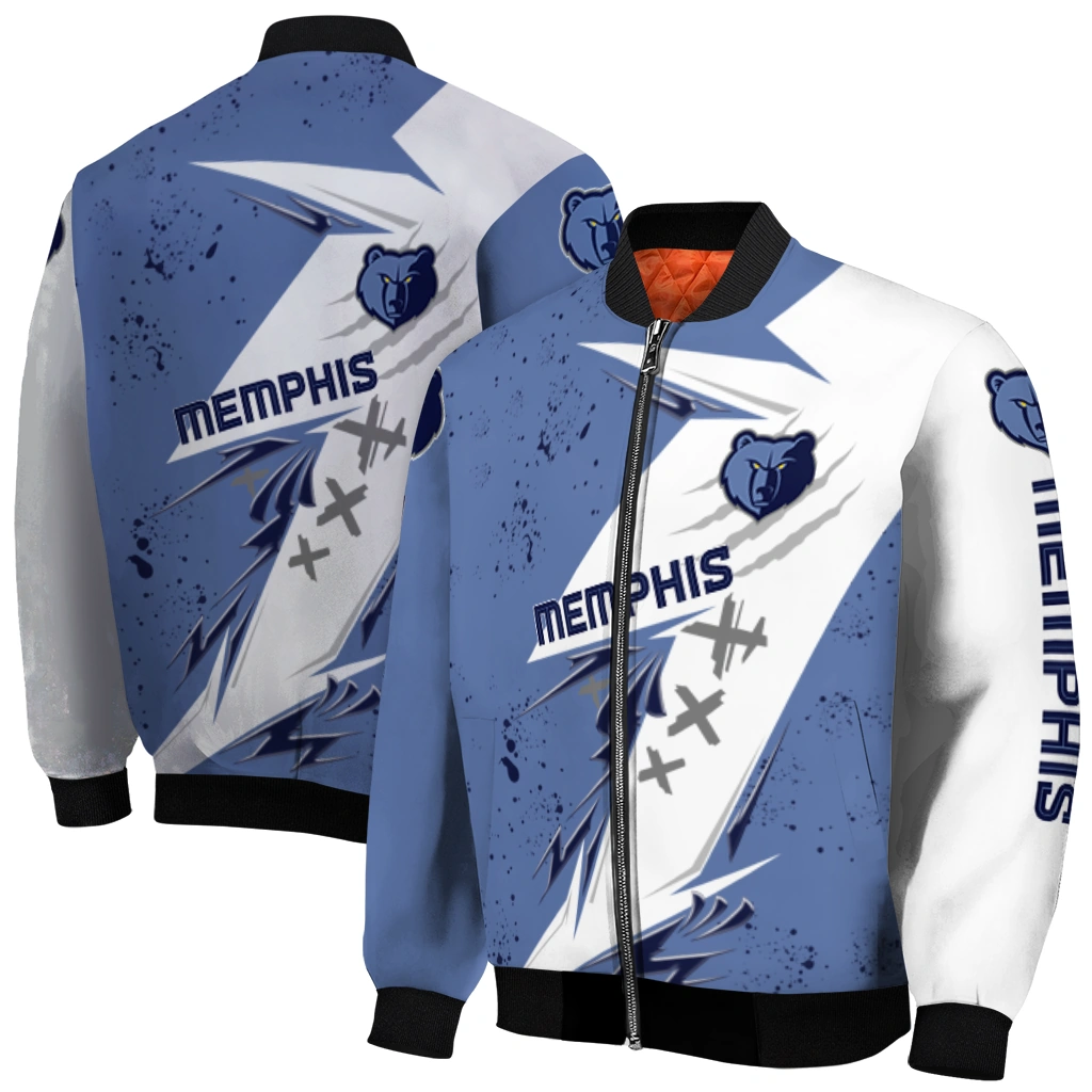 memphis grizzlies ripped bolt blue white bomber jacket best selling memphis grizzlies ripped bolt blue white bomber jacket best selling