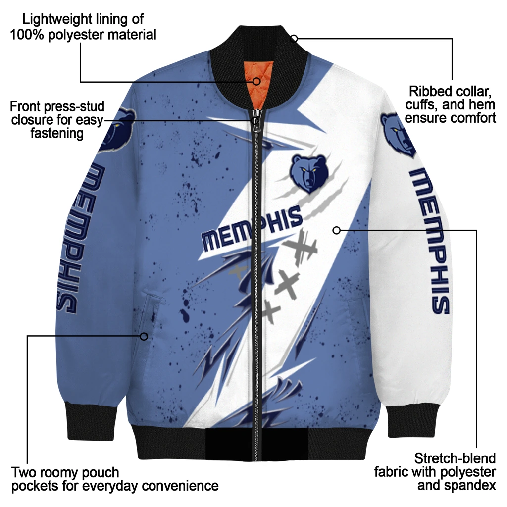 memphis grizzlies ripped bolt blue white bomber jacket new arrival memphis grizzlies ripped bolt blue white bomber jacket new arrival