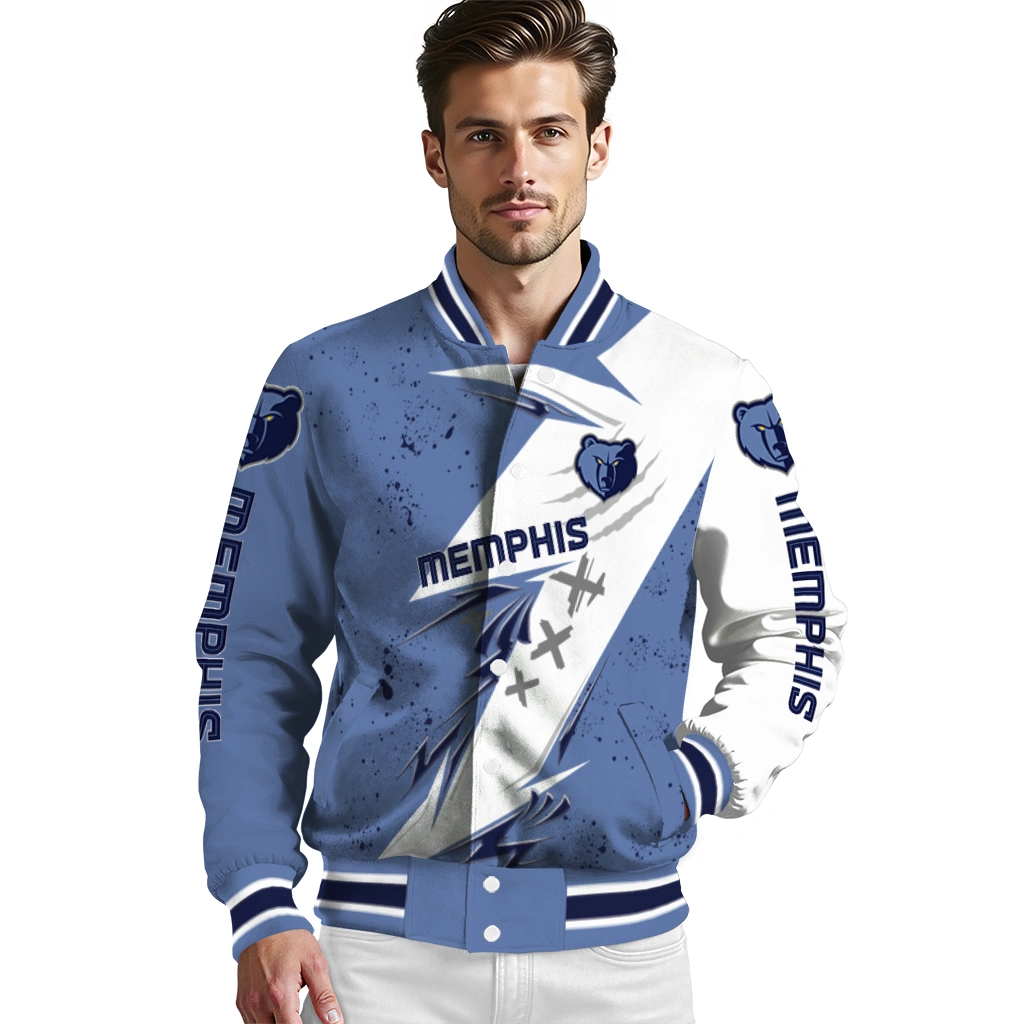 memphis grizzlies ripped bolt blue white varsity jacket high quality memphis grizzlies ripped bolt blue white varsity jacket high quality