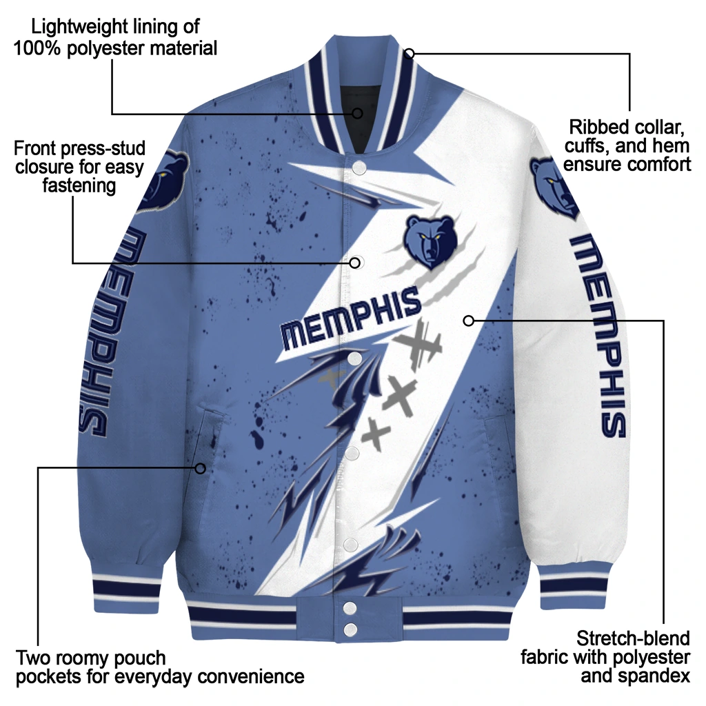 memphis grizzlies ripped bolt blue white varsity jacket new arrival memphis grizzlies ripped bolt blue white varsity jacket new arrival