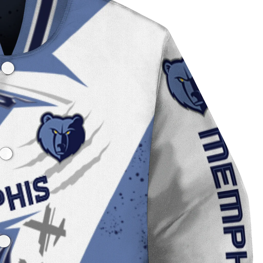 memphis grizzlies ripped bolt blue white varsity jacket premium grade memphis grizzlies ripped bolt blue white varsity jacket premium grade