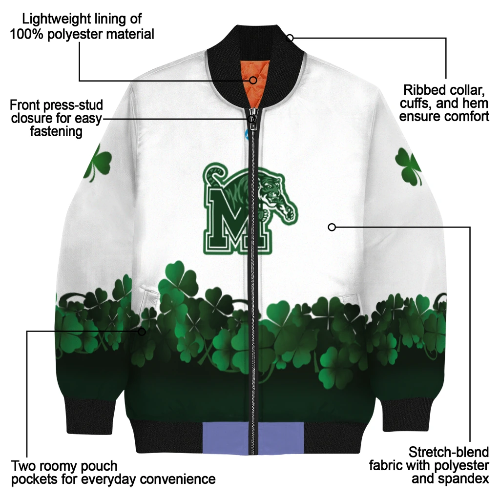 memphis tigers clovers pattern white green bomber jacket new arrival memphis tigers clovers pattern white green bomber jacket new arrival
