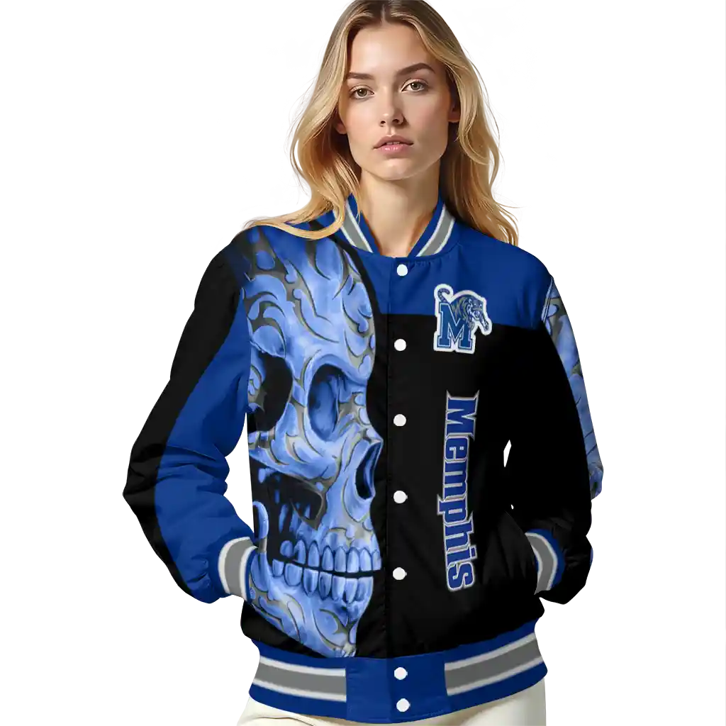 memphis tigers fire skull blue black varsity jacket latest model memphis tigers fire skull blue black varsity jacket latest model