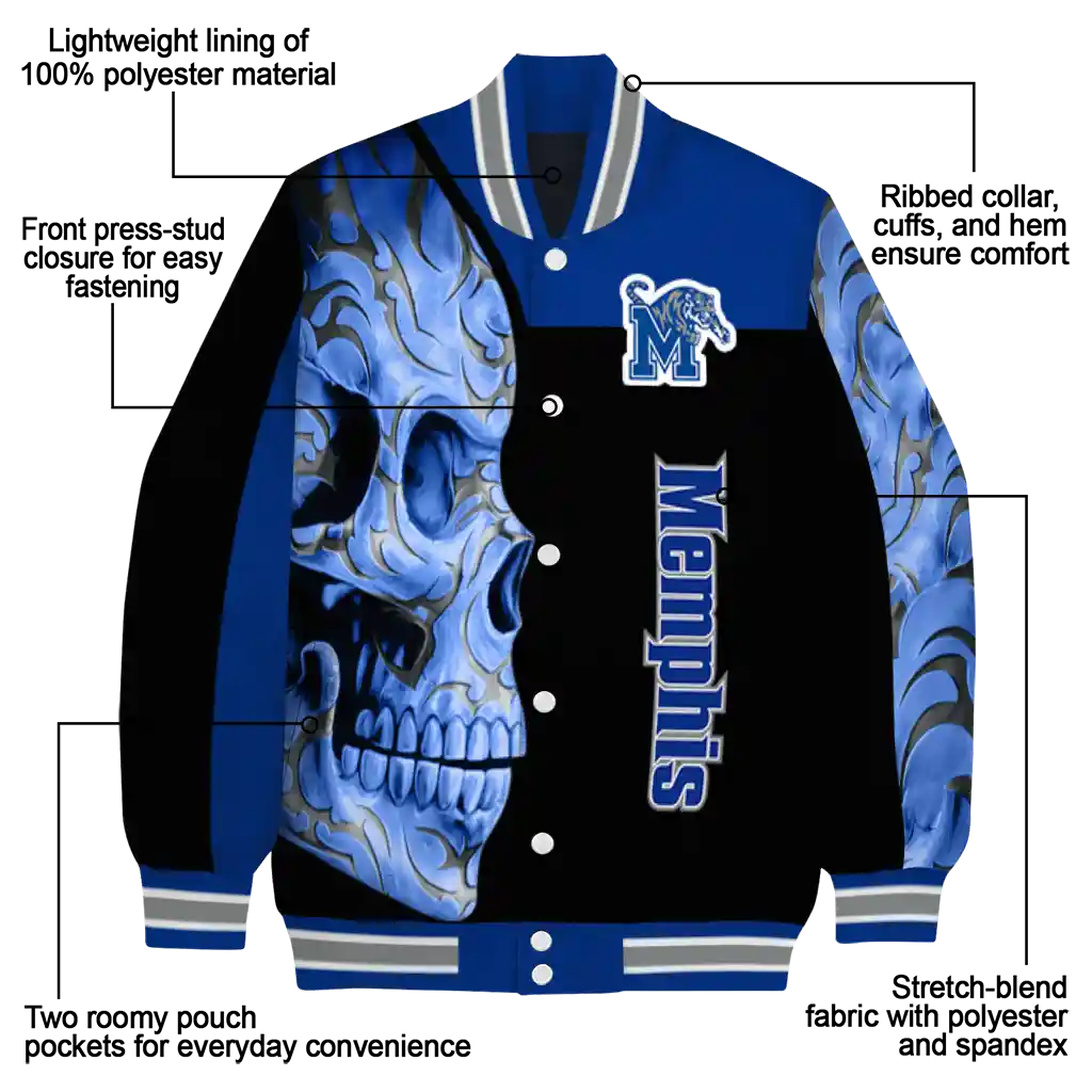 memphis tigers fire skull blue black varsity jacket new arrival memphis tigers fire skull blue black varsity jacket new arrival