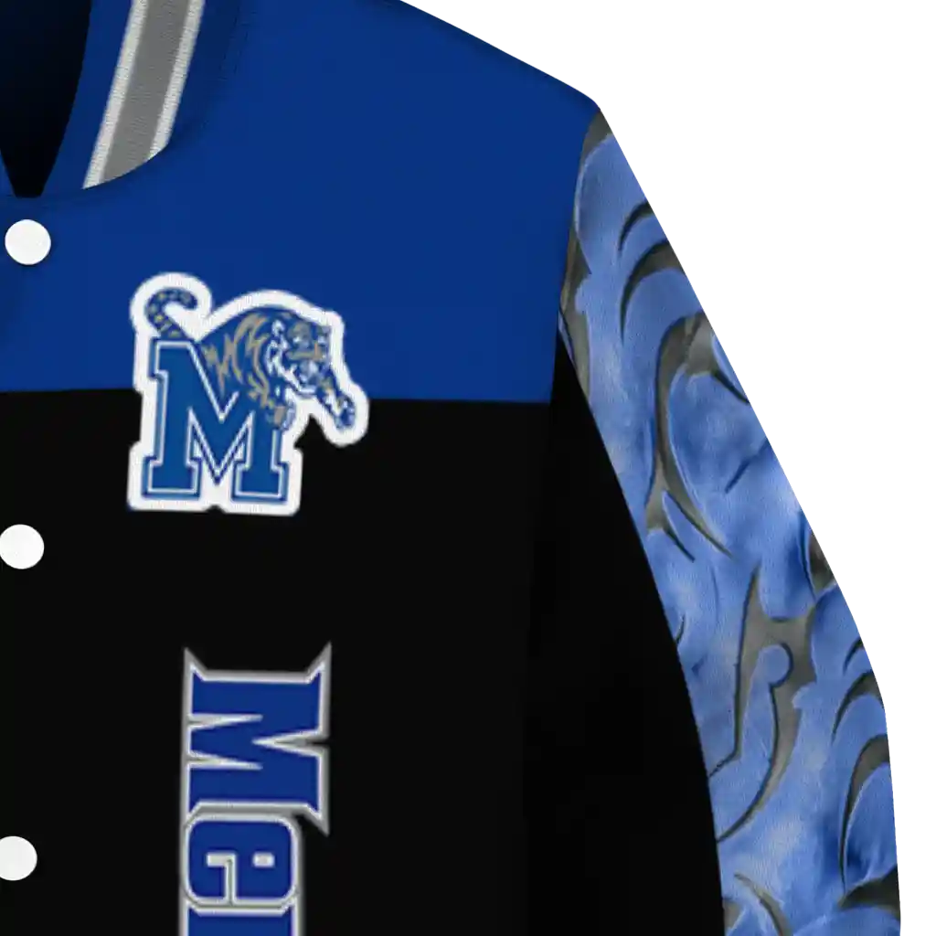 memphis tigers fire skull blue black varsity jacket premium grade memphis tigers fire skull blue black varsity jacket premium grade